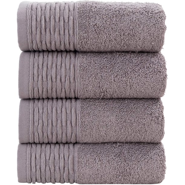 HALLEY Turkish Hand Towels Set - 4 Pack Bathroom Set, Ultra Soft, Machine Washable, Highly Absorbent, 100% Cotton - Luxury Spa Quality - Gray