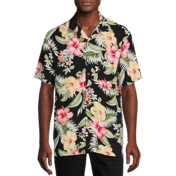 George Men's Printed Button Front Shirt with Short Sleeves